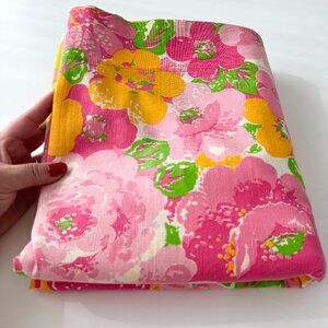 Vintage 70s fitted/bottom sheet, pink orange flower power bedding, twin size bed